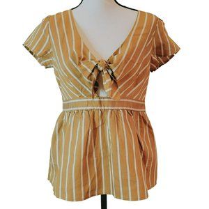 NWT Loft Beach Womans Size XS Brown Stripe Top Tie Close Front NEW